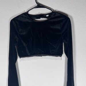 Open Back Black Velvet Long Sleeve Crip Top Size S